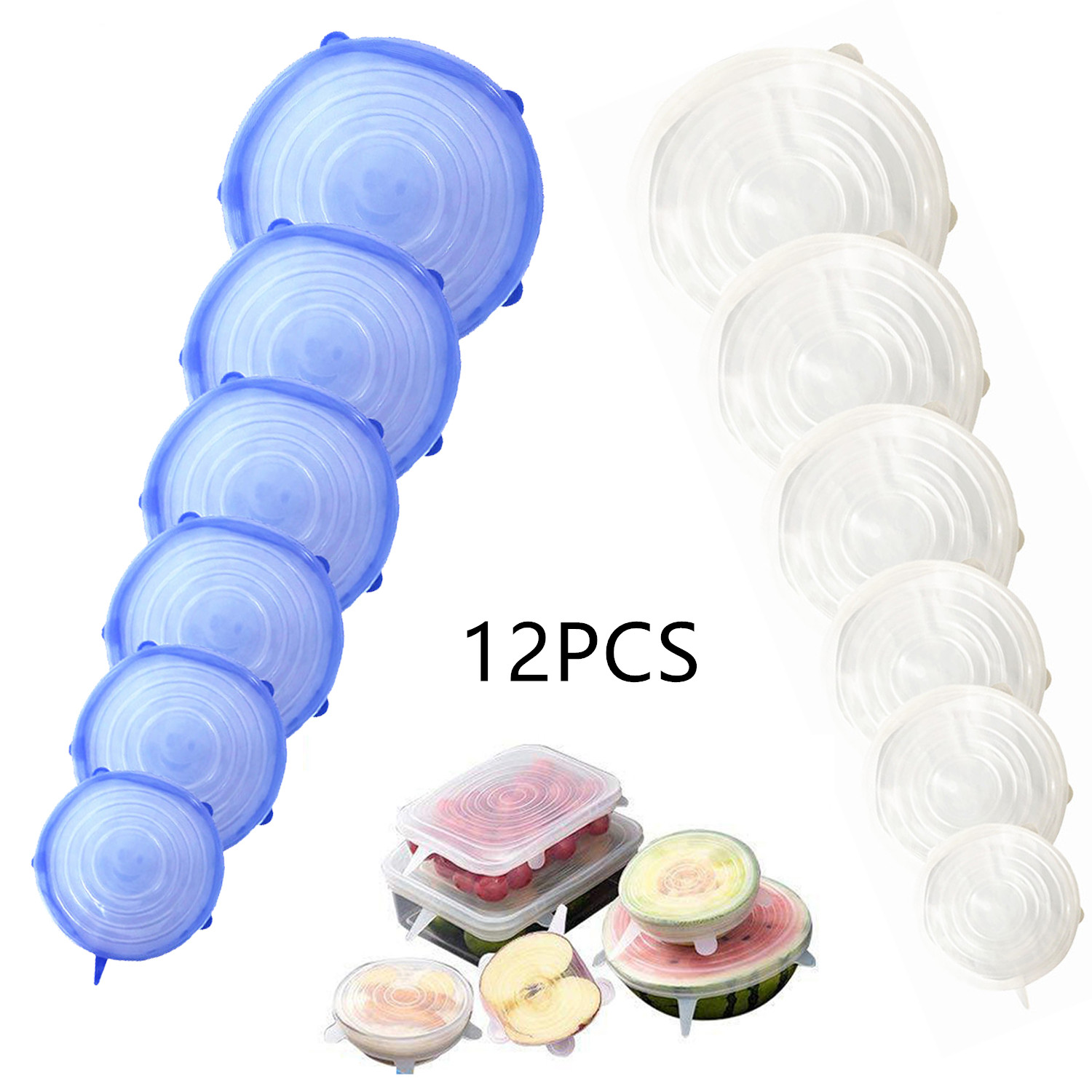 12 stuks elastische siliconen deksels voor kommen, herbruikbare koelkastbekers voor salades, potdeksels voor keukenaccessoires