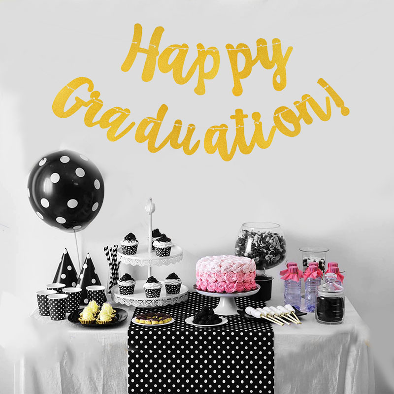 Graduation Banner Gold Letter Flag Happy Gratuation Finally Done Bunting Paper Garland Congratulation For Graduating Class Party