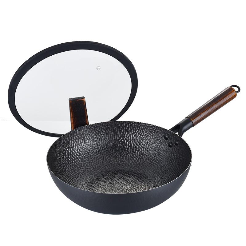 Non-stick wok huishoudelijke ongecoat inductie kookplaat speciale rvs kolen gasfornuis voor platte bodem wok 32cm