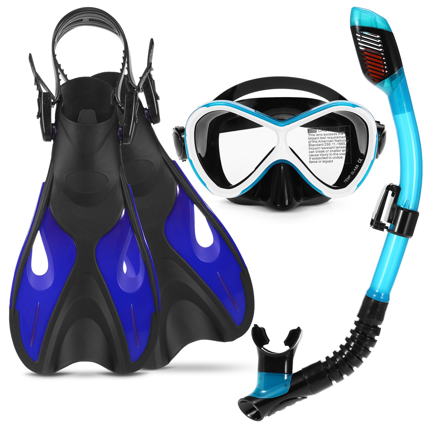 3 Pcs Kinderen Snorkelen Kit Zwembril Mannen Vrouwen Anti-Fog Duikbril Droge Snorkel Buis Verstelbare Vinnen Water sport Gereedschap: Blue / L/xl