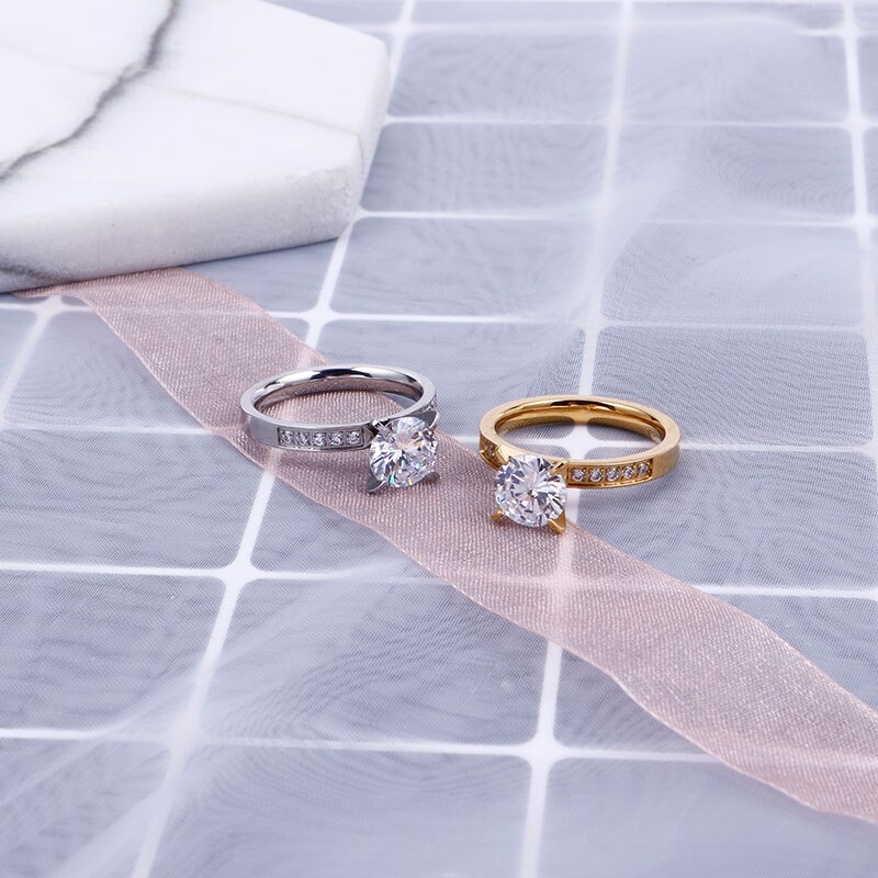 Kalen moda złoty kolor stal nierdzewna stalowe pierścienie dla kobiet klasyczne obrączki cyrkon palec Mujer Anillos biżuteria impreza prezenty