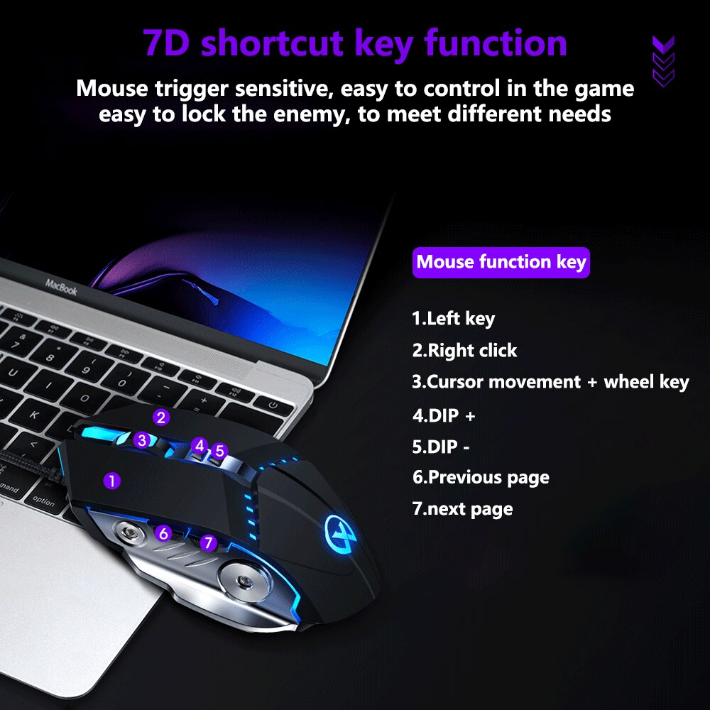 Gaming Mouse Mechanical Feel Adjustable 3200DPI LED Color Wired USB Mice For PC Laptop Gamer
