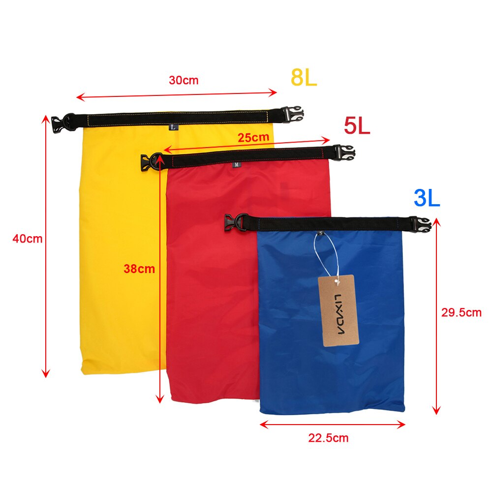 Lixada paquete de 3 bolsas impermeables 3L + 5L + 8L bolsas de secado ultraligero al aire libre para acampar senderismo viaje bolsa de almacenamiento de natación plegable