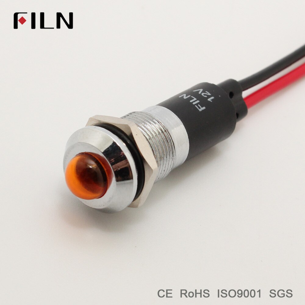 FILN 12mm metal pilot indicator signal lamp 12v 24v 110v red yellow blue green white led light