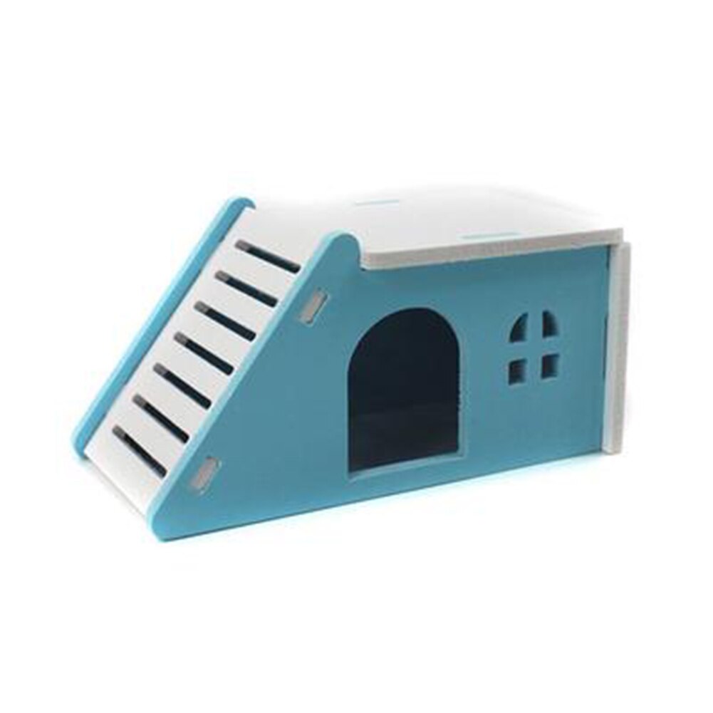 Two Layers Wooden Hamster House Hideout Hut Rat Hideaway Dwarf Hamster Mouse Small Animals Exercise Toys Blue Green Pink