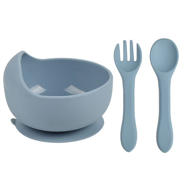 3Pcs Baby Silicone Bowl Spoon Fork Set BPA Free Non-slip Children&#39;s Suction Bowl Handle Silicone Set Food Grade Tableware: Y21
