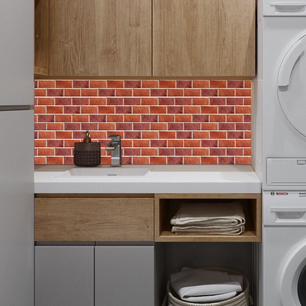 Röd tegel mönster vattentät rum dekor kök kakel backsplash fototapet vattentät pvc självhäftande klistermärken blad