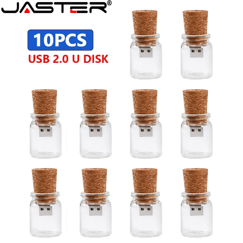 Pendrive USB 2.0 128GB - Szklana Butelka z Korkiem - 10 sztuk - Darmowe Logo na Zamówienie - 16GB 32GB 64GB