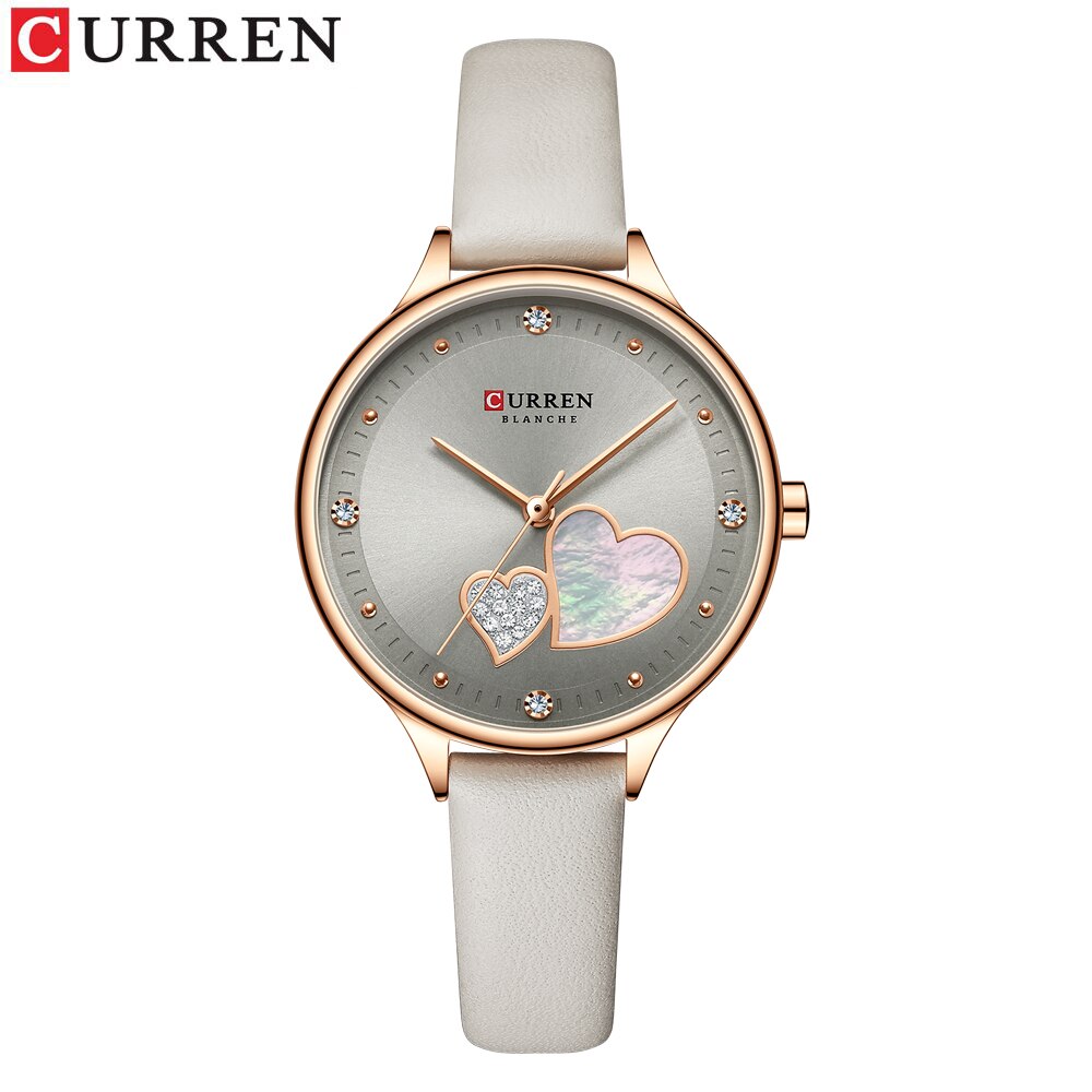 Curren Horloges Vrouwen Mode Lederen Quartz Polshorloge Charmante Strass Vrouwelijke Klok Zegarki Damskie: Rose