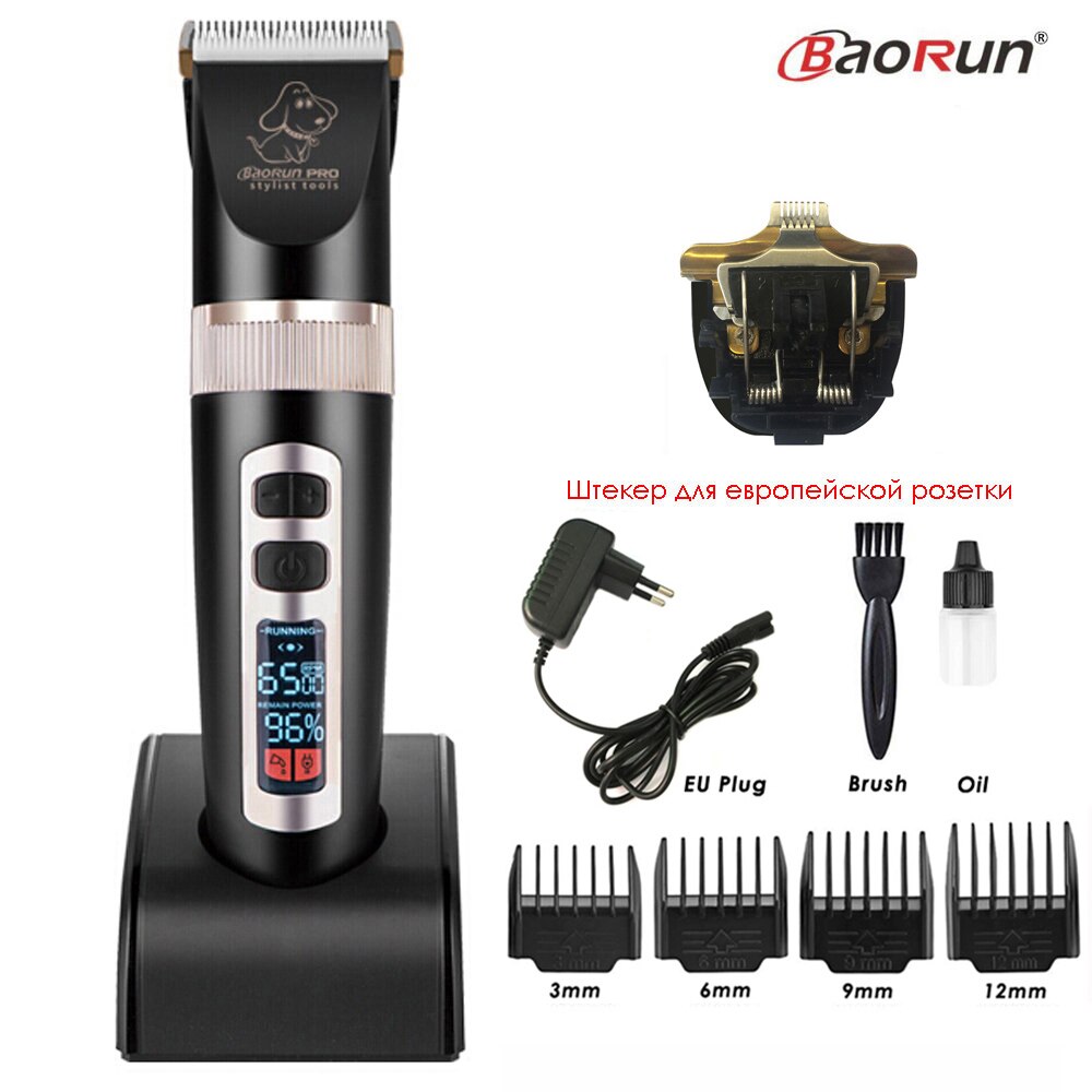 Baorun P9 Haarschneidemaschine Hunde Professionelle LCD Bildschirm Haustier Katze Schermaschinen Elektrische Pflege Trimmer Wiederaufladbare Haarschnitt Maschine Tiere: Schwarz hinzufügen K Klinge