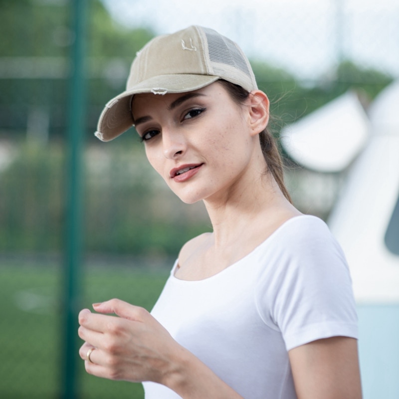 Women Running Tennis Cap Sport Summer Breathable Sun Protection Caps Messy Bun Mesh Hats Adjustable Sport Cycling Caps