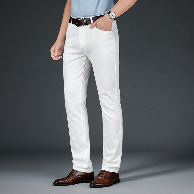 Pantalones vaqueros blancos para hombre, Corte recto de negocios de estilo clásico informal, modernos, suaves, avanzados, 40, primavera y otoño, novedad de