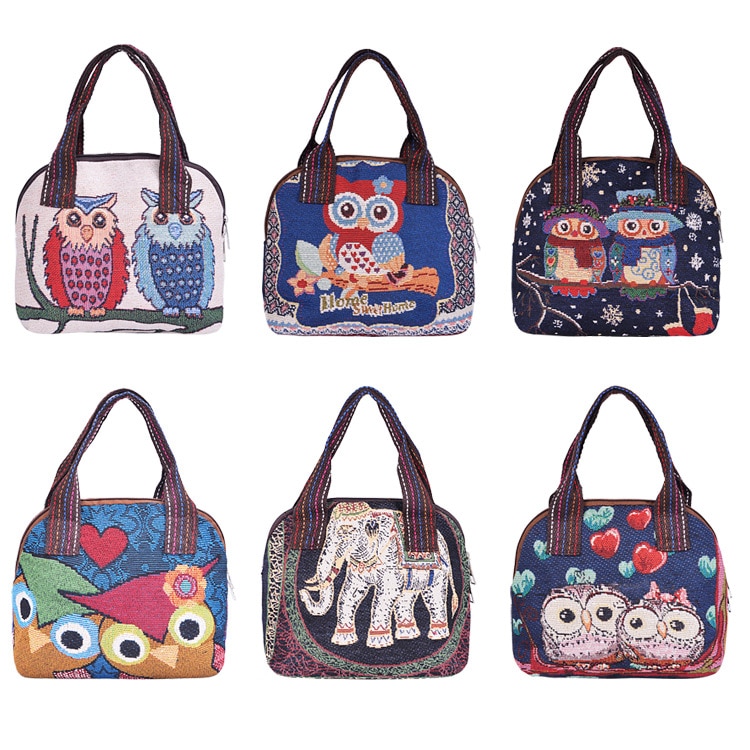 Women Cartoon Canvas Tote Ladies Owl Printing Shopping Bags Feminina Simple Mini Eco Cloth Small Handbags