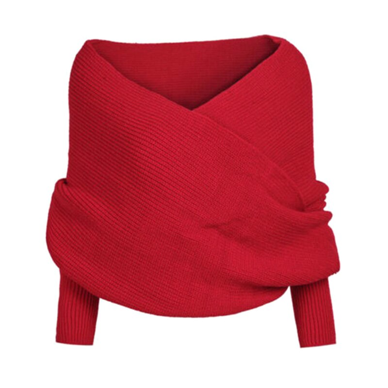 Kvinder strikket sweater toppe tørklæde med ærme wrap vinter varm sjal tørklæder edf 88: Rød
