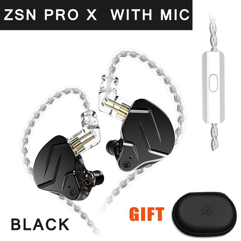 KZ ZSN Pro X Wired Headset With Mic ZSN Pro Hybrid Metal Stereo Bass In-Ear Earphone Monitor Sports Headset Gamer for Xiaomi: black with mic