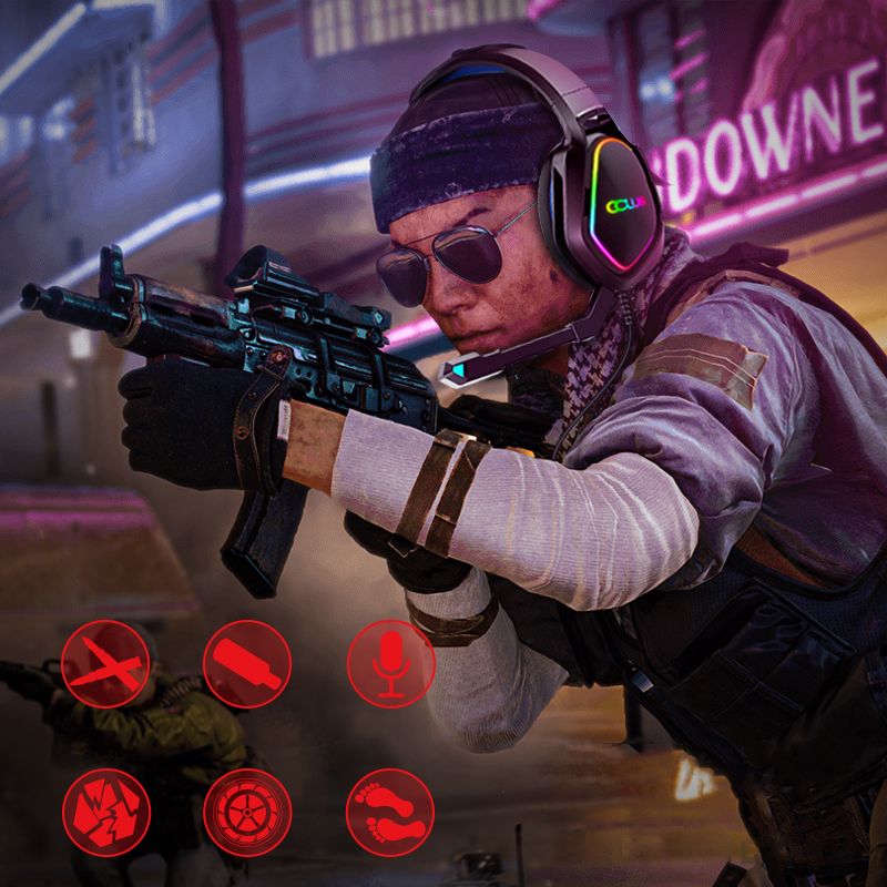 LeTi Gaming Headphones Surround Sound Stereo Game Earphone Wired Helmet Headset RGB Light with HD Microphone For Gamer PC Laptop