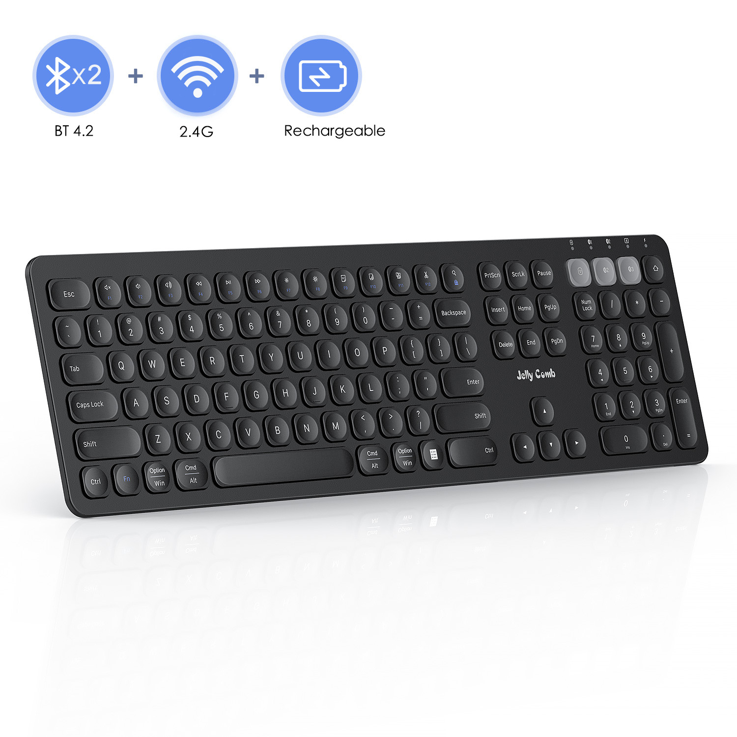 Jelly Comb Dual Mode (Bluetooth 4.2+USB ) Rechargeable 2.4G Wireless Bluetooth Keyboard Switch to 3 Devices for PC Laptop: Default Title