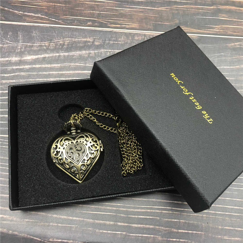 Antique Heart Shape Quartz Pocket Watch for Necklace Chain Lovely Girls Women Watches Girl Birthday CF1065