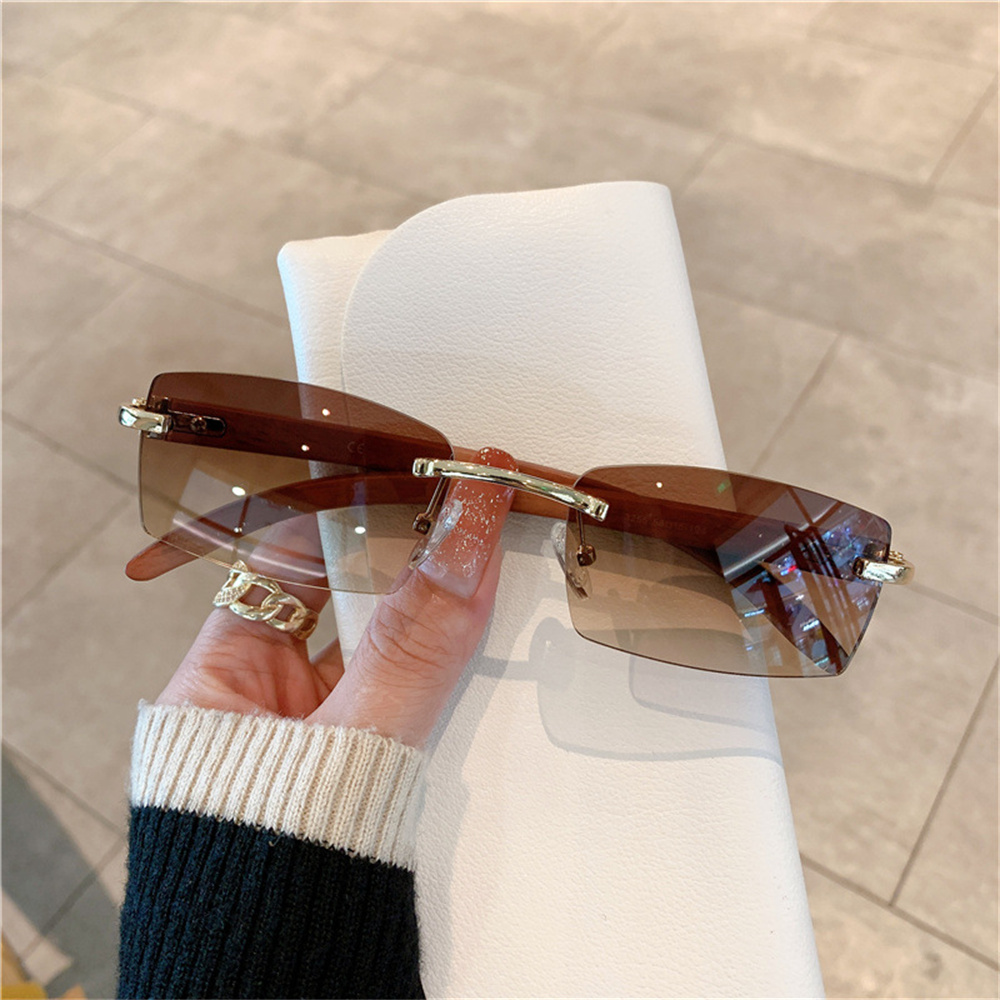Kleine rechteckige randlose Sonnenbrille Männer Luxusmarke rahmenlose Leoparden Sonnenbrille für Frauen Jahrgang quadratische Brillen farben: Dunkelgrün