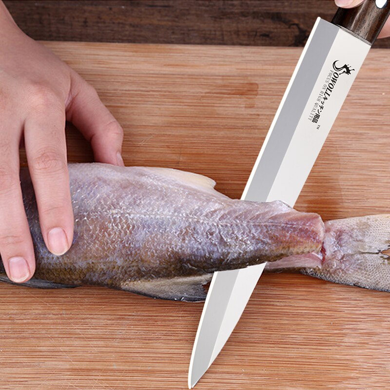 Kökskniv 440a 8 tum japansk sashimi -kniv sushi laxknivar trähandtag rostfritt stål klyvkoksverktyg