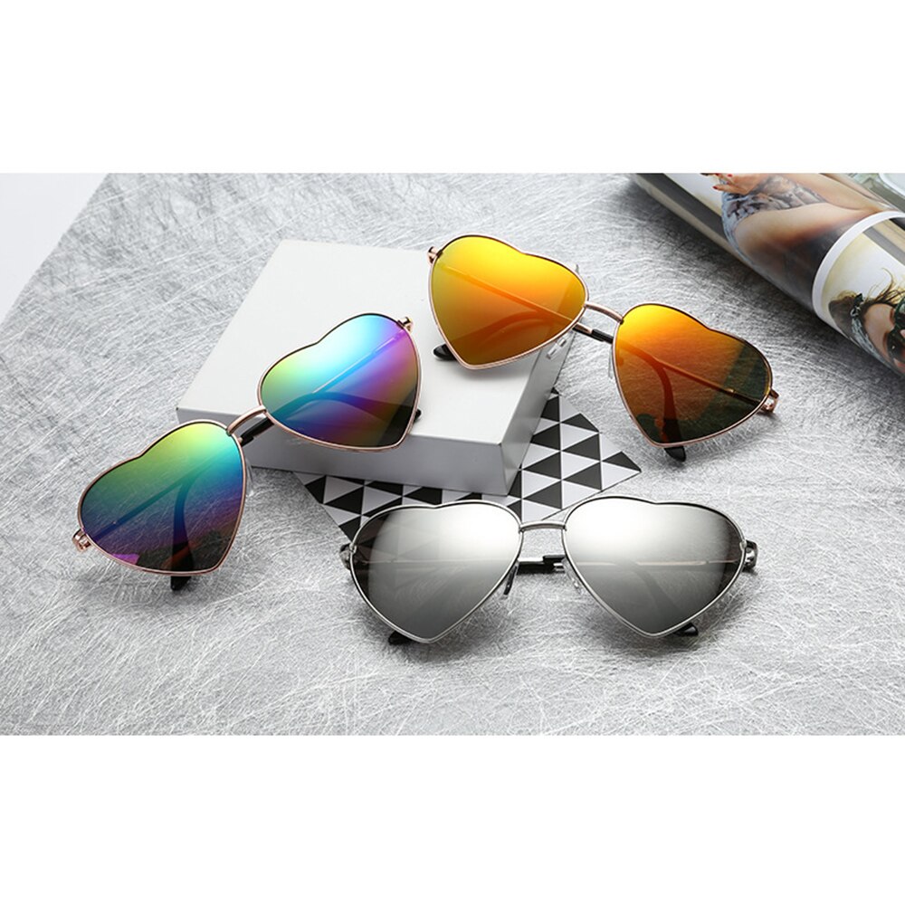 Damas Corazón en forma de gafas de sol de Metal de de las mujeres sin montura amor océano claro lentes gafas de sol Uv400 conductor gafas