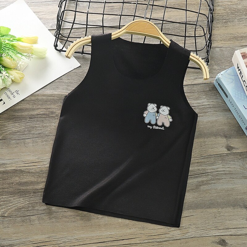 Baby Jungen Mädchen T-shirt Kinder Sommer Weste Top Ärmel Modal Baby T Kleinkind Leibchen Atmungs Tank Shirt Kid Kleidung: Black Vest / S