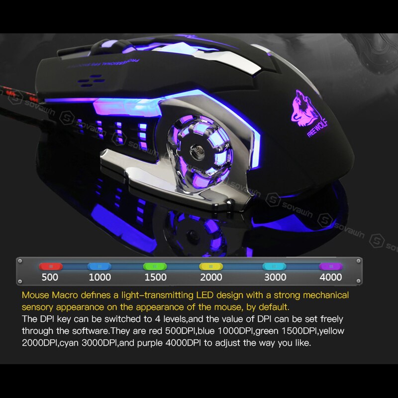 V5 Wired Mechanical Gaming Mouse 4000DPI Optical USB LED Backlit Macro Programmable Computer Mouse Gamer 6 Button for PC Laptop