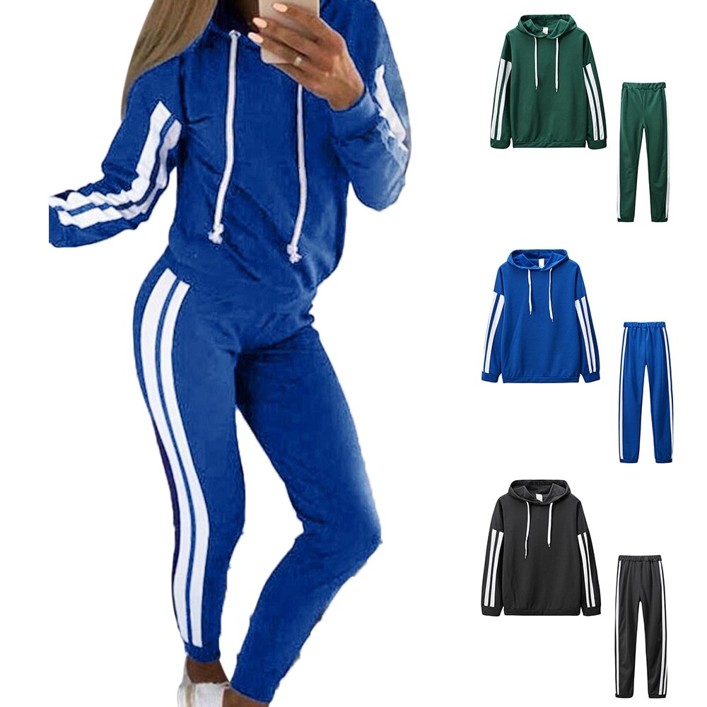 Lado Top a rayas y pantalones Jogging traje conjunto Femme 2 piezas de Primavera de dos piezas chándal de las mujeres ropa