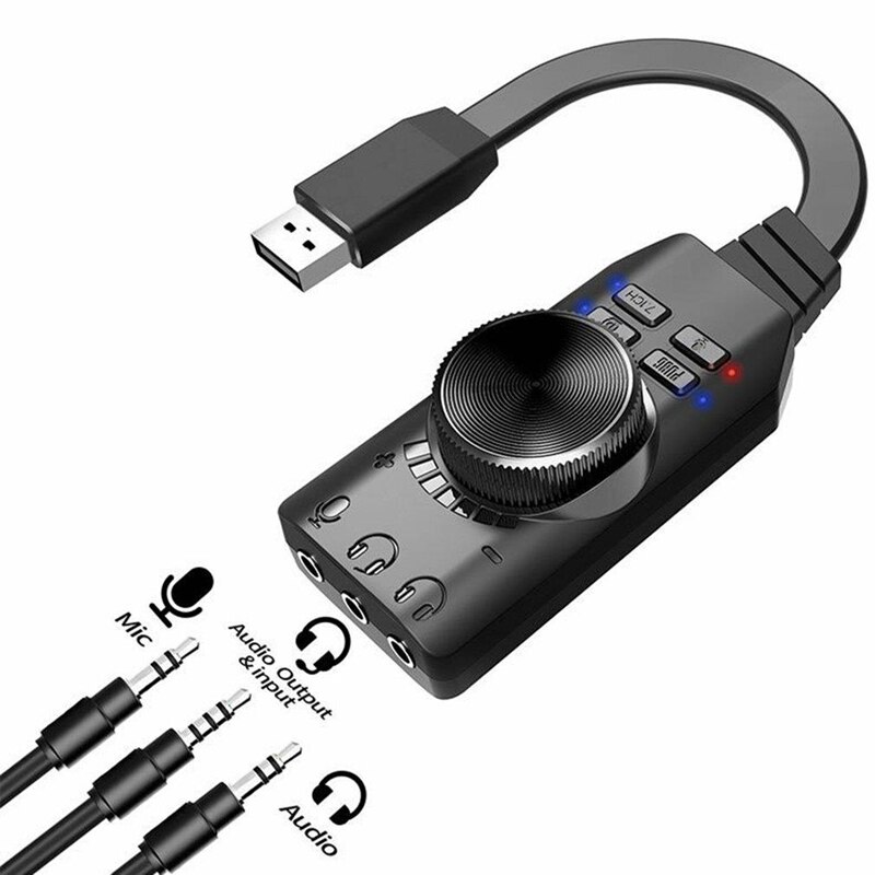 7.1Channel External USB Computer Game Sound Card For PUBG Gaming External Audio Card 3.5Mm USB Adapter Plug And Play PC