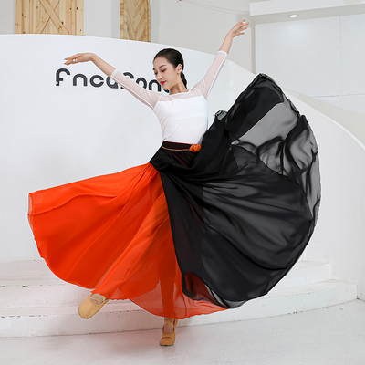Buikdansrok Dubbelzijdig Chiffon 360 Graden Klassiek Balletdans Lange Rok Warp Rokken Rode Rok Buikdans Outfit: L / green