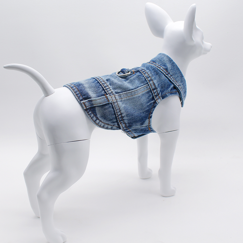 Chaqueta vaquera para perros, camisas vaqueras para perros pequeños y medianos, chalecos con arnés de solapa para gatos, ropa para perros con de rasguño lavado