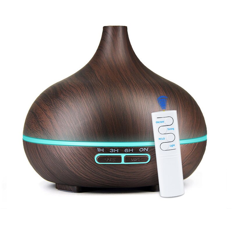 KBAYBO 300ml Air Humidifier Essential Oil Diffuser wood grain Aromatherapy diffusers Aroma purifier MistMaker led light for Home: Dark remote control / EU