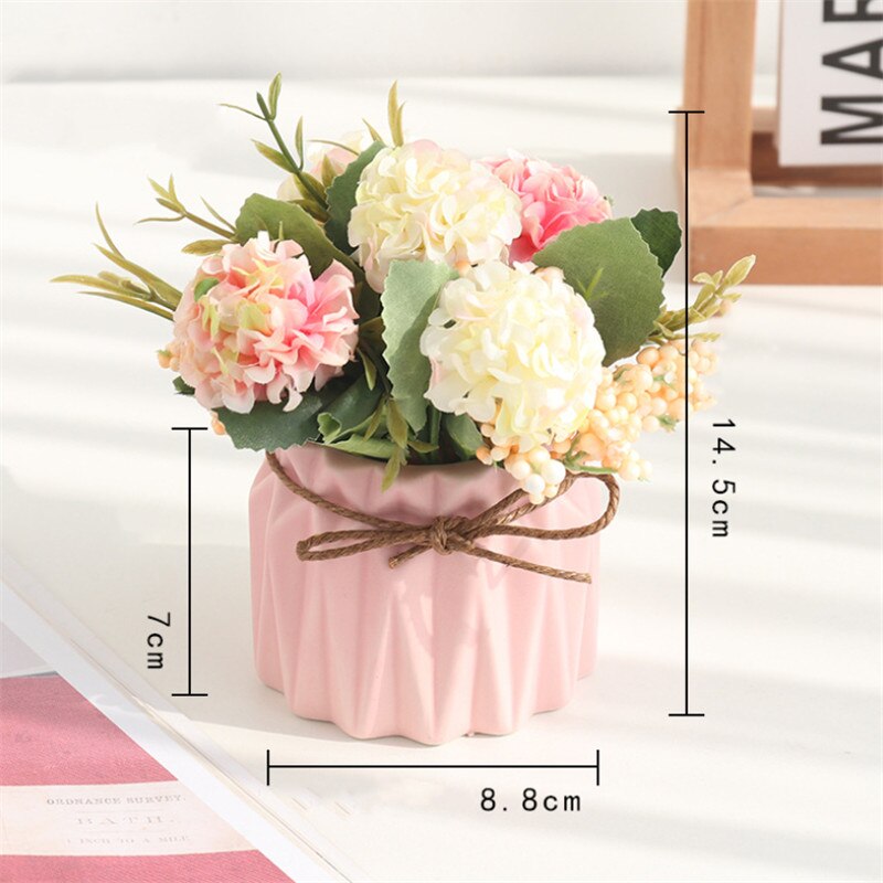 European Ceramic Vase with Artificial Flowers Minimalist Office Desktop Indoor Green Plants Pot Home Garden Decoration Vases: Pink