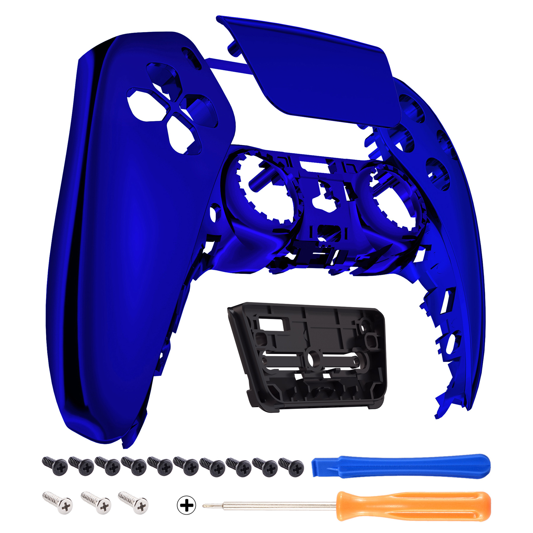 Extremerate Glossy Touchpad Front Behuizing Shell Diy Shell Custom Touch Pad Cover Faceplate Compatibel Met PS5 Controller: Chrome Blue