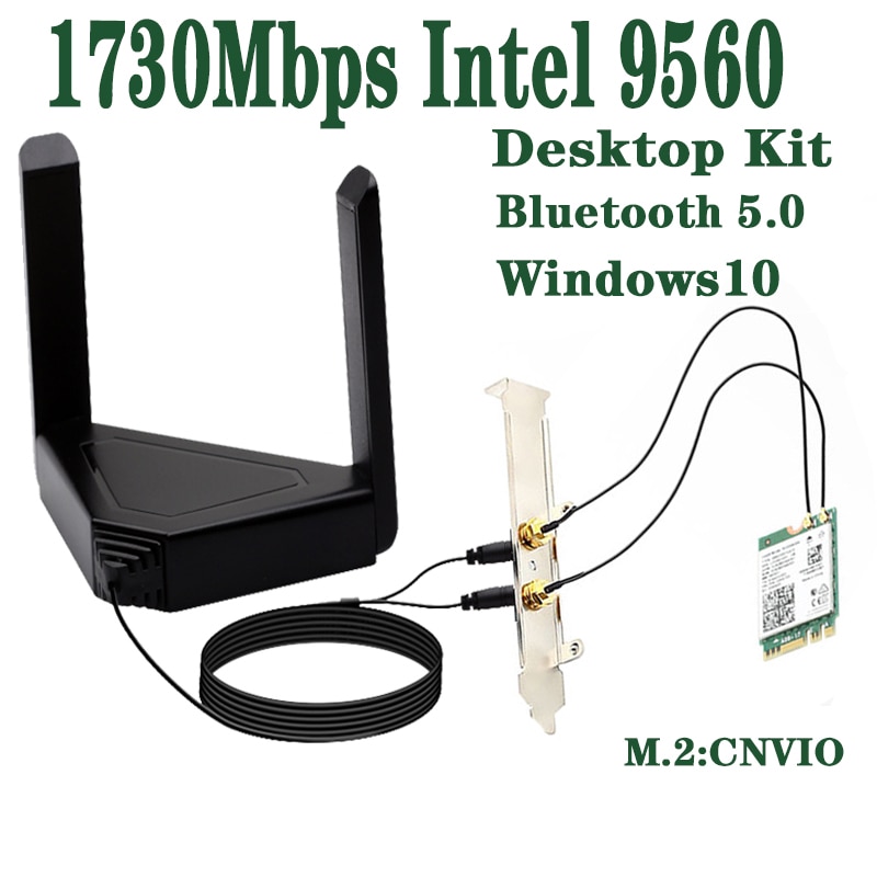 1730Mbps Intel 9560 Dual Band 2.4G/5Ghz Wireless Desktop Kit Bluetooth5.0 802.11AC M.2 CNVI Intel 9560NGW Wifi Card Antenna Set