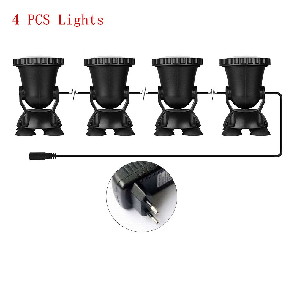 DONWEI 4pcs RGB 36 LED Underwater Spot Light Highly Waterproofing IP68 Underwater Light Tank Aquarium Landscape Lights: 4 Pcs Light / EU Plug