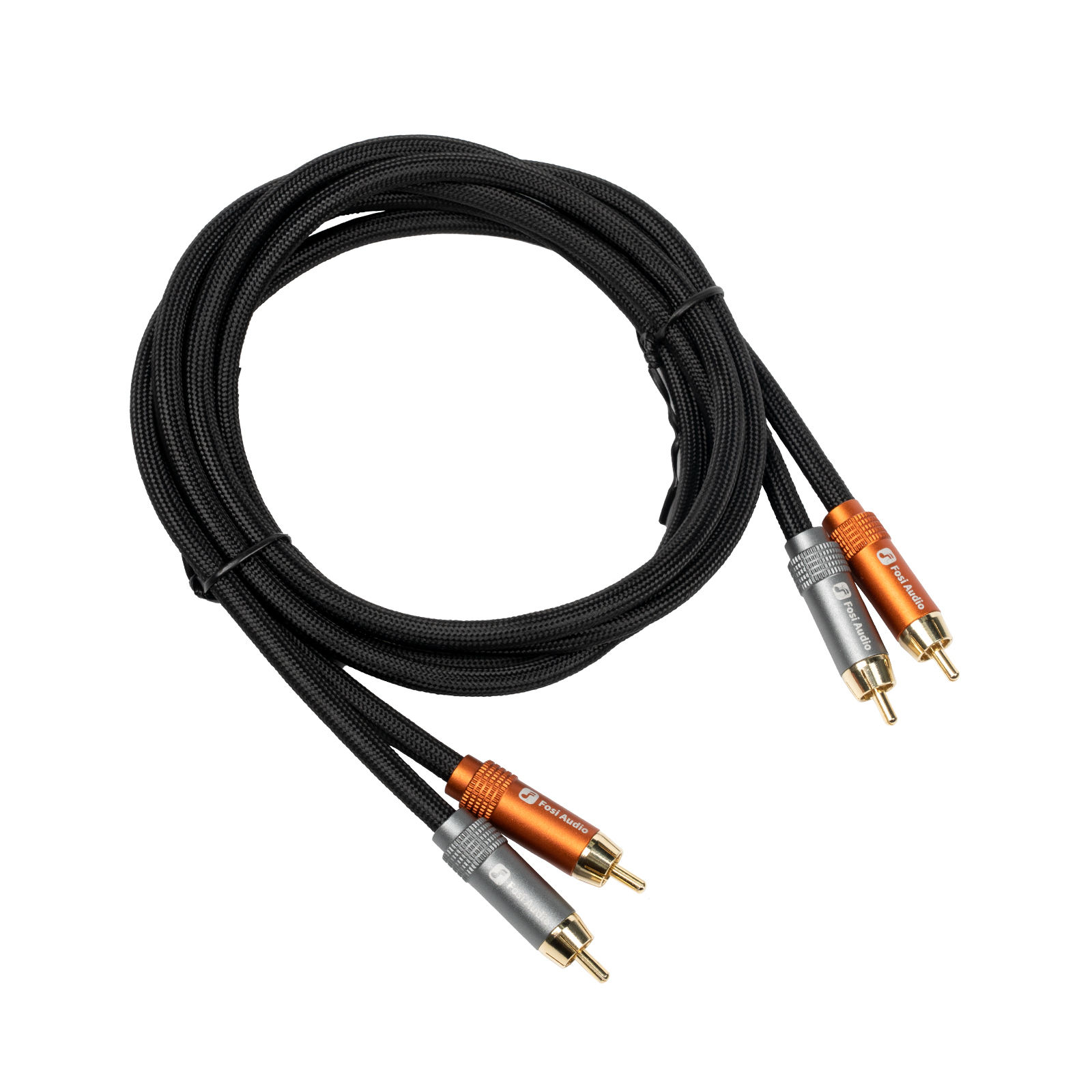 Kabel Głośnikowy Fosi Audio Nylonowy Pleciony - Pozłacane Wtyki Bananowe - 1,8 m + 0,3 m: Czarny