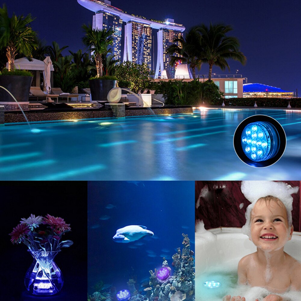 13 LED RGB Submersible Light IP68 Waterproof Underwater Night Lamp with Suction Cups and Magnets Fountain Swimming Pool Light