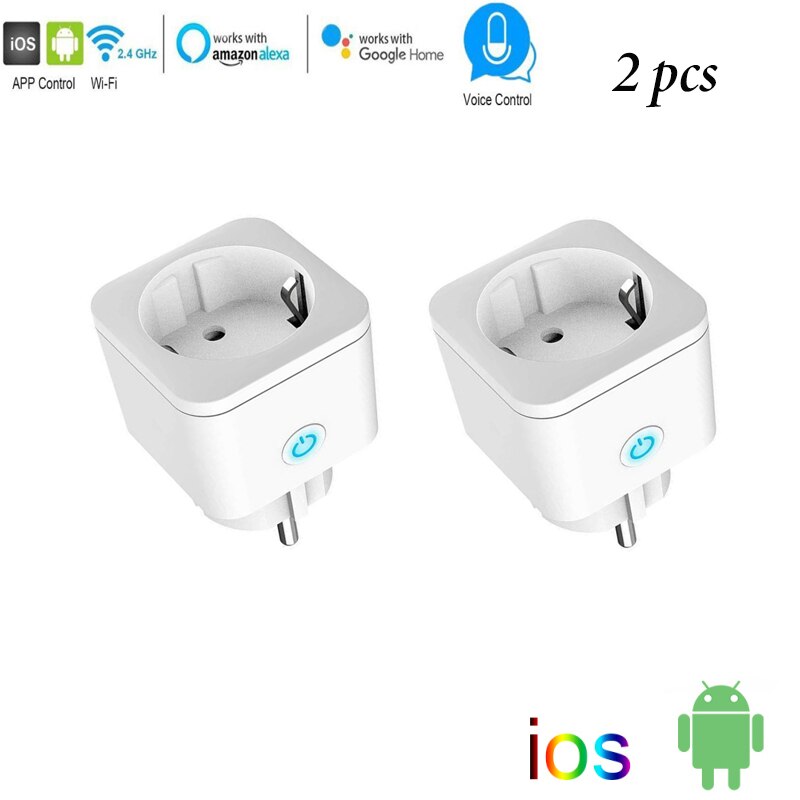 Smart Wifi plug adapter 16A remote voice control power monitor mobile phone voice control WIFI European smart socket: 2pcs
