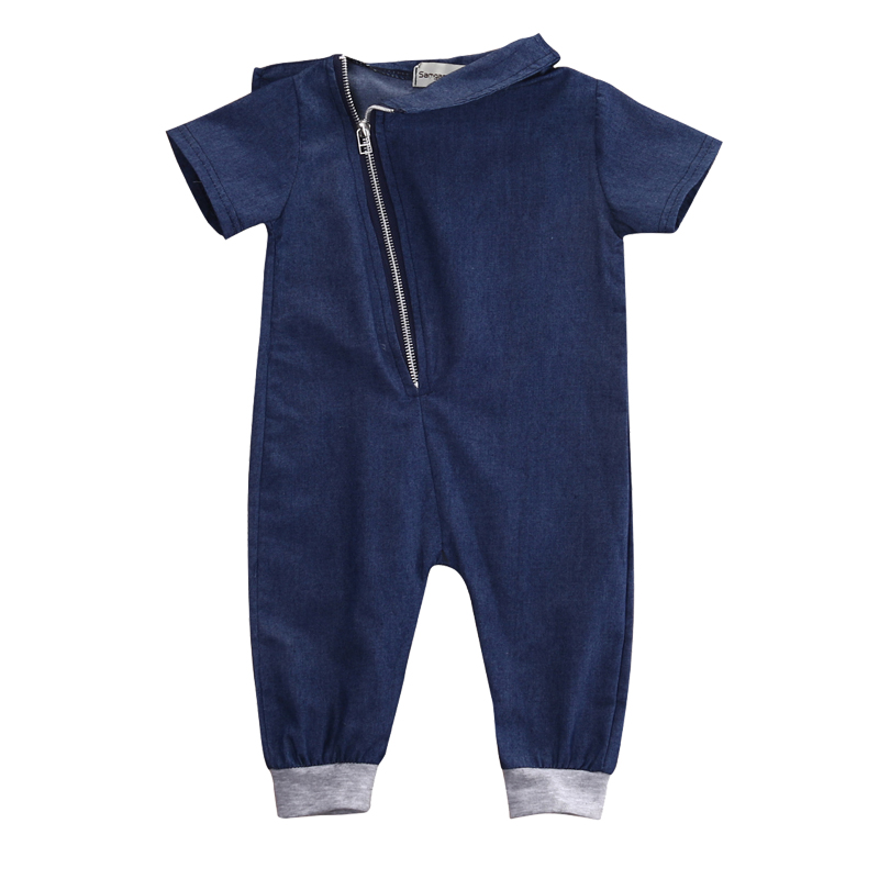 Brand Baby Jongens Kleding Denim Romper Korte Mouwen Mode Kleding Rits Jumpsuit Outfits Een stukken: 24M