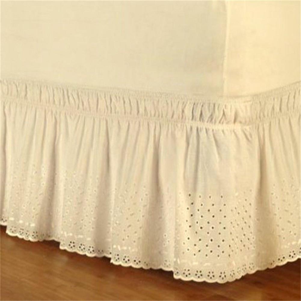 Jupe de lit à enrouler en coton, couvre-matelas à volants, couvre-lit simple avec broderie reine, facile à adapter, 1.5 m / 1.8 m / 2 m