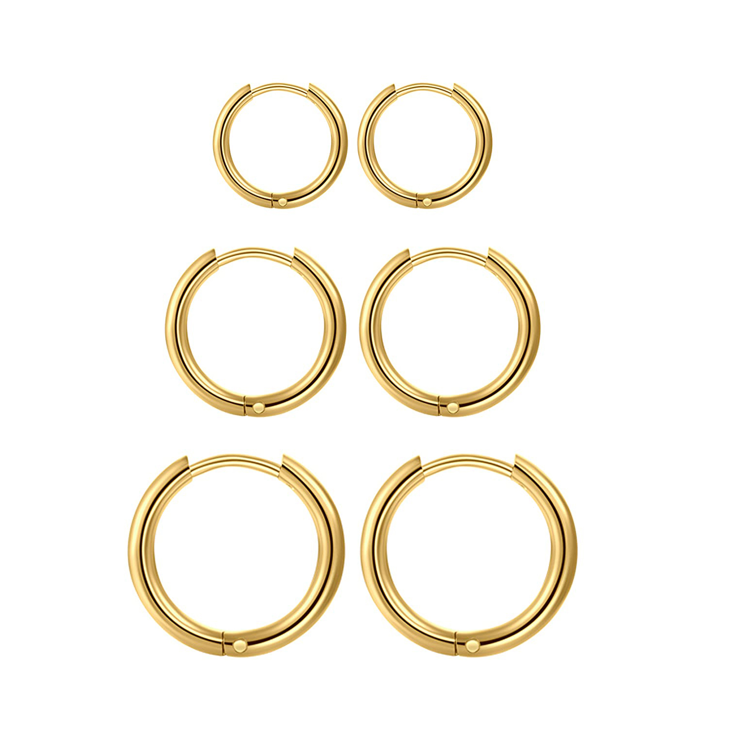 1 Pair Hypoallergenic Unisex Surgical Stainless Steel Small Cartilage Helix Hole Piercing Hoop Earrings Set for Men Women: WHITE / Rhodium Plated