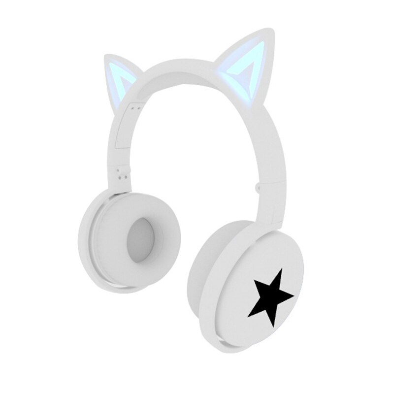 Cat Ear Wireless Headphone Bluetooth 5.0 Headsets With LED Light Microphone For PC Laptop Kid Girl Music Headphones: White