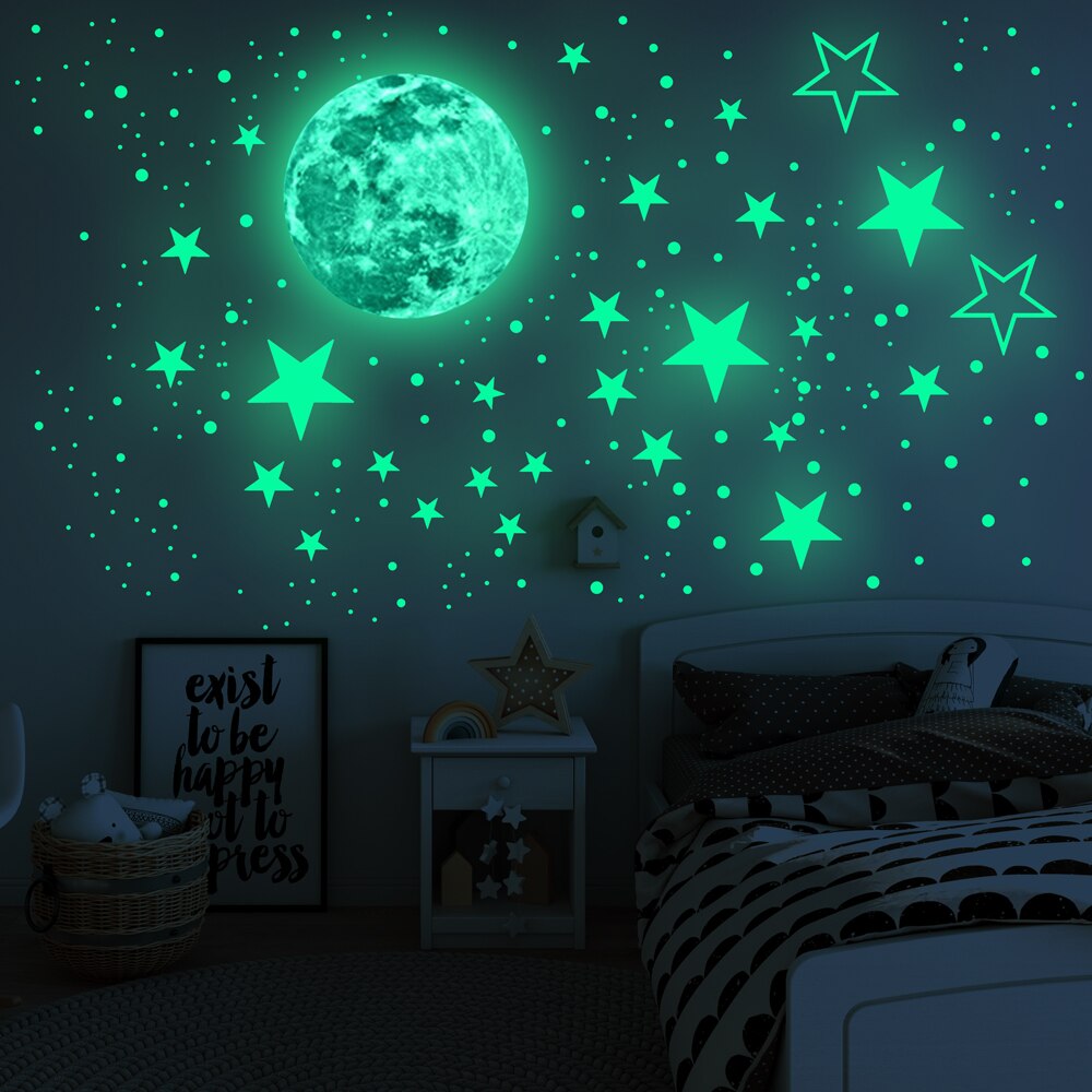 Maansterren combinatie 3d muurstickers slaapkamer woonkamer huisdecoratie kinderkamer stickers glow in the dark stickers