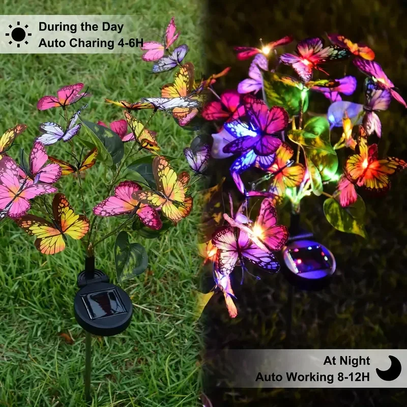 1pc Solar- Schmetterling Blume Boden Licht draussen Garten Lichter Dual Licht Modus für Terrasse Hof Weg Rasen Dach Dekoration
