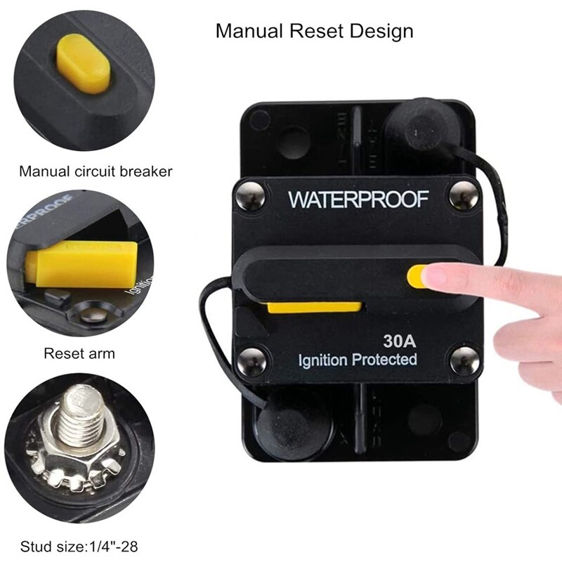 30 Amp Circuit Breaker 12V- 48V DC Manual Reset for Trolling Motor Rv Marine Boat Vehicles System Protection (30A)