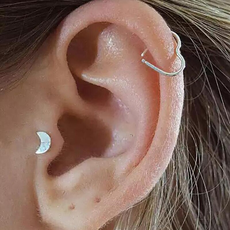 1 par hjerte øre brusk øreringe til kvinder kvindelig sølv farve øre helix tragus piercing ørestikker sexet tilbehør til kvinder