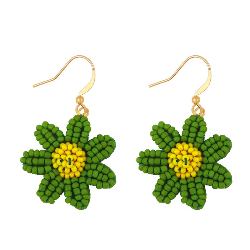 Handmade Green Beaded Daisy Sunflower Earrings For Women Multicolor Seed Bead Earrings Bohemian Jewelry erst90: green