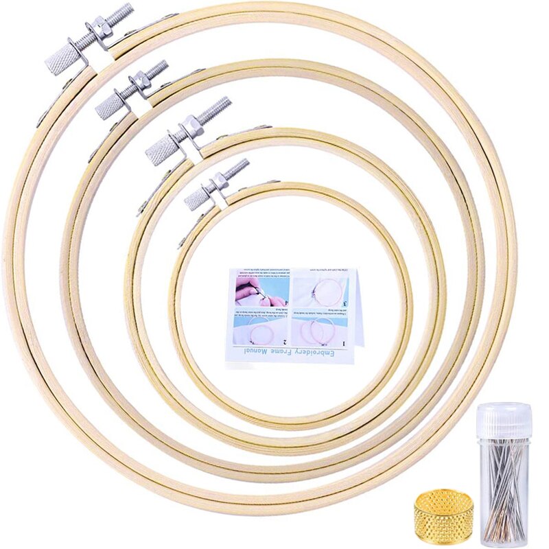 LMDZ Cross Stitch Hoop Set for Beginner, 4 Sizes Embroidery Hoops, Cross Stitch Circle, Embroidery Circle with 3 Sizes Needles
