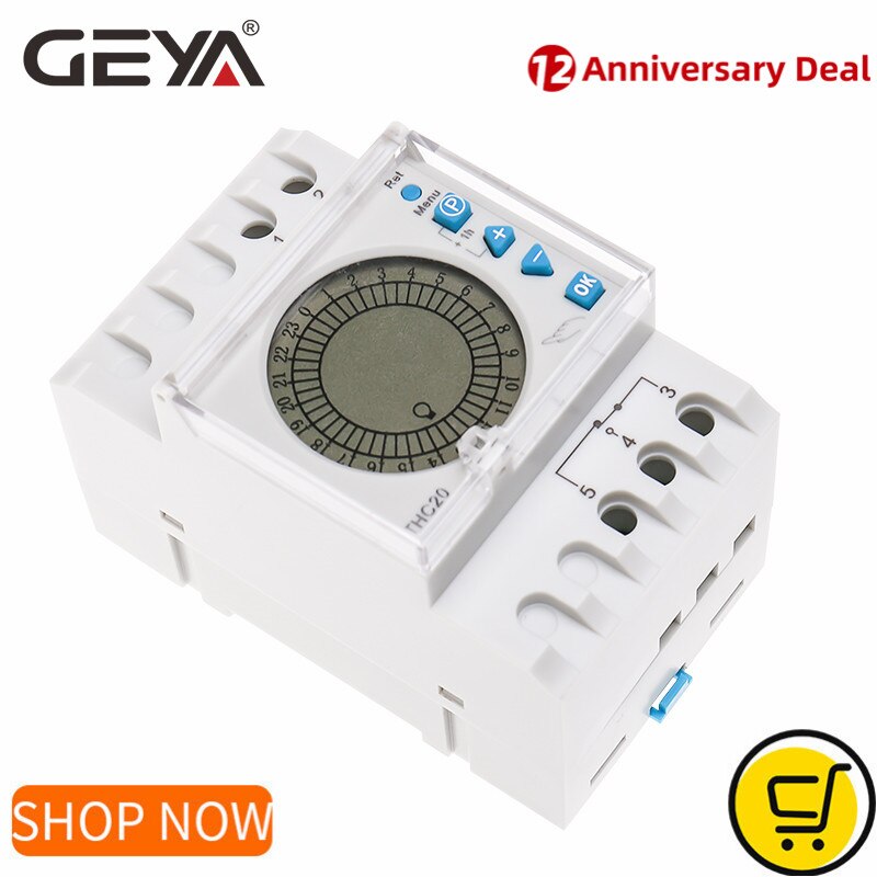 GEYA 24 Hours Programmable Time Control Switch 20A AC220V with Big LED Light Sceen Daylight Saving Timer Electronic THC-20-1C